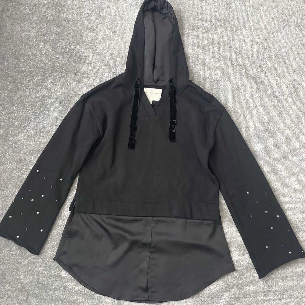 Grey State Hoodie Womens 1 (Size Small) Black Studded Sleeves Hooded Sweatshirt